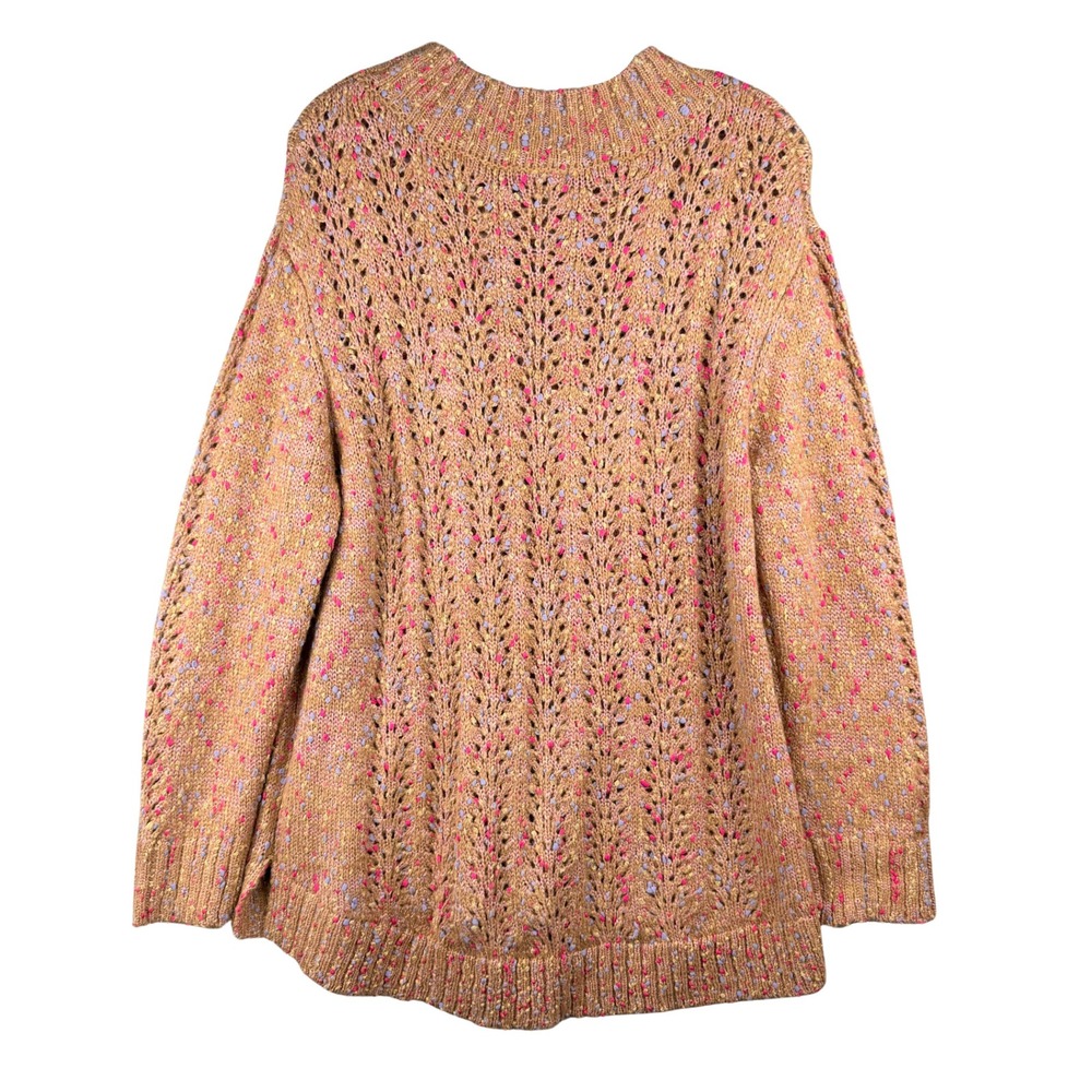 Democracy Womens Gold Metallic Pointelle Confetti Knit Sweater Size Large NWT - Picture 2 of 6